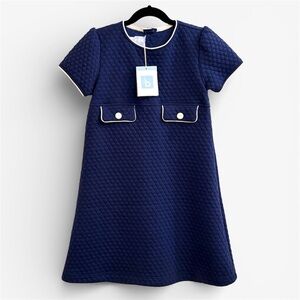NWT Bella Bliss Navy Quilted Dress Girls 7 Button Back Classic Preppy